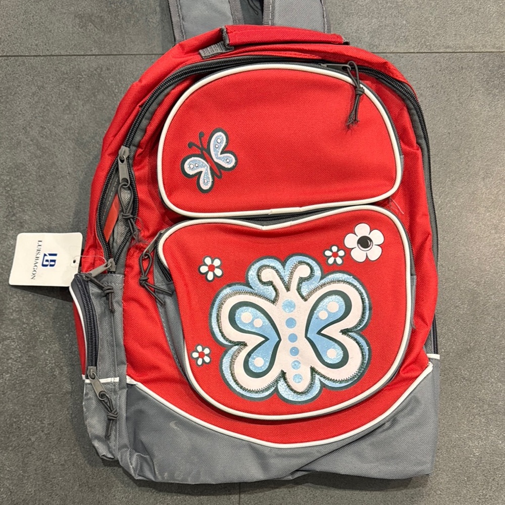Red and Gray Butterfly Kids Backpack